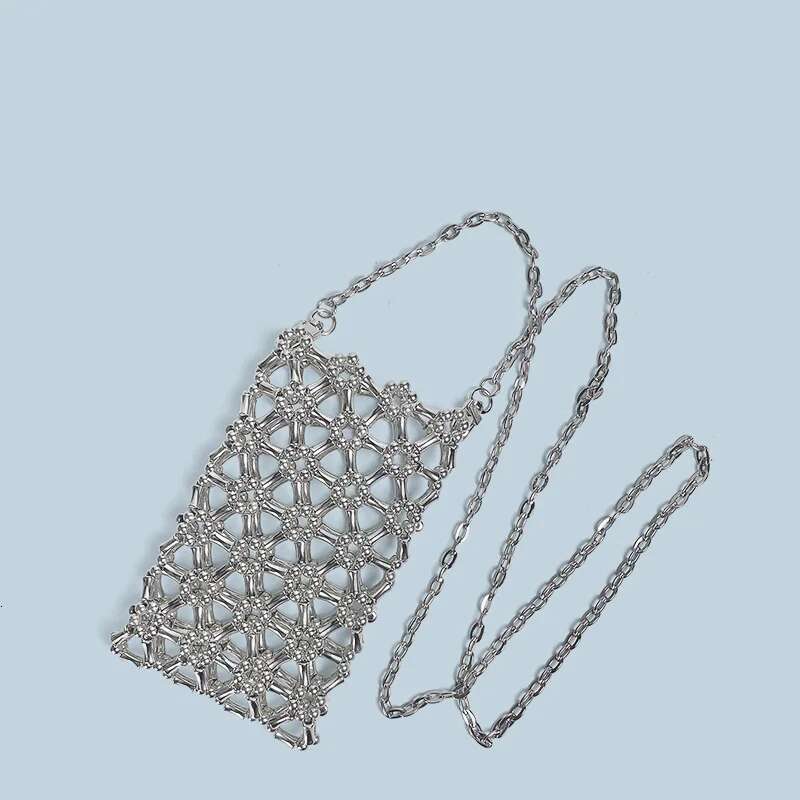 Bamboo Crossbody Small Capacity, Handmade Bead Hollow Weaving Finished Product, Vertical Phone Bag, New