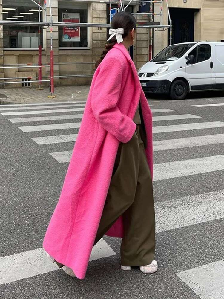 Lapel Woolen Coats Women Elegant Turn-Down Collar Jacket Female Winter Autumn Long Sleeve Street Lady Overcoats