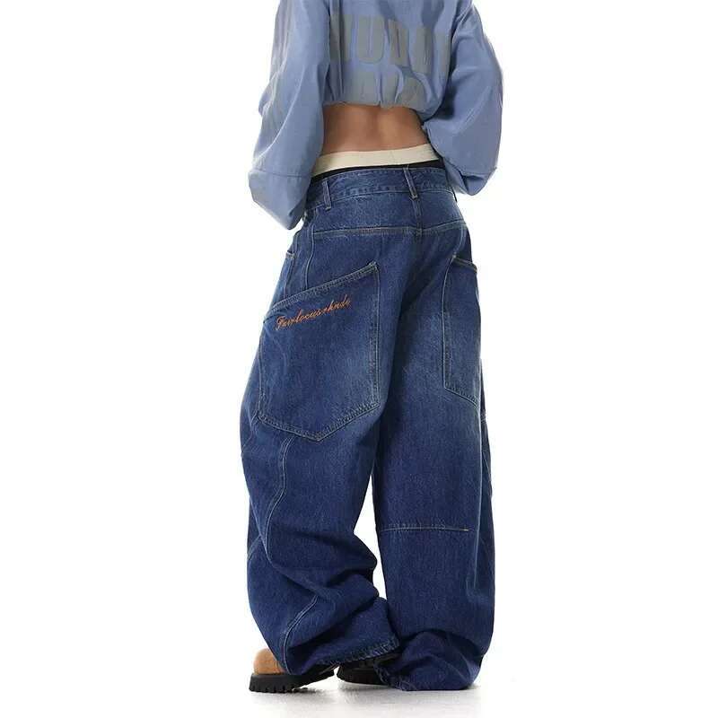 Vintage American Style Men's Women's Jeans Loose-Fit Wide-Leg Embroidered Or-Length Pants New Autumn Collection