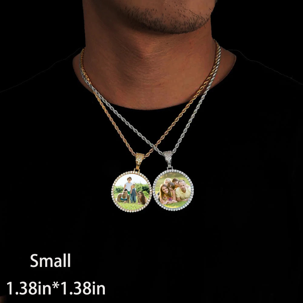 Custom Po Necklace 35MM Size Men Women Personalized Customized Memory Picture Pendant Bling Iced Out Hip Hop Jewelry 250107