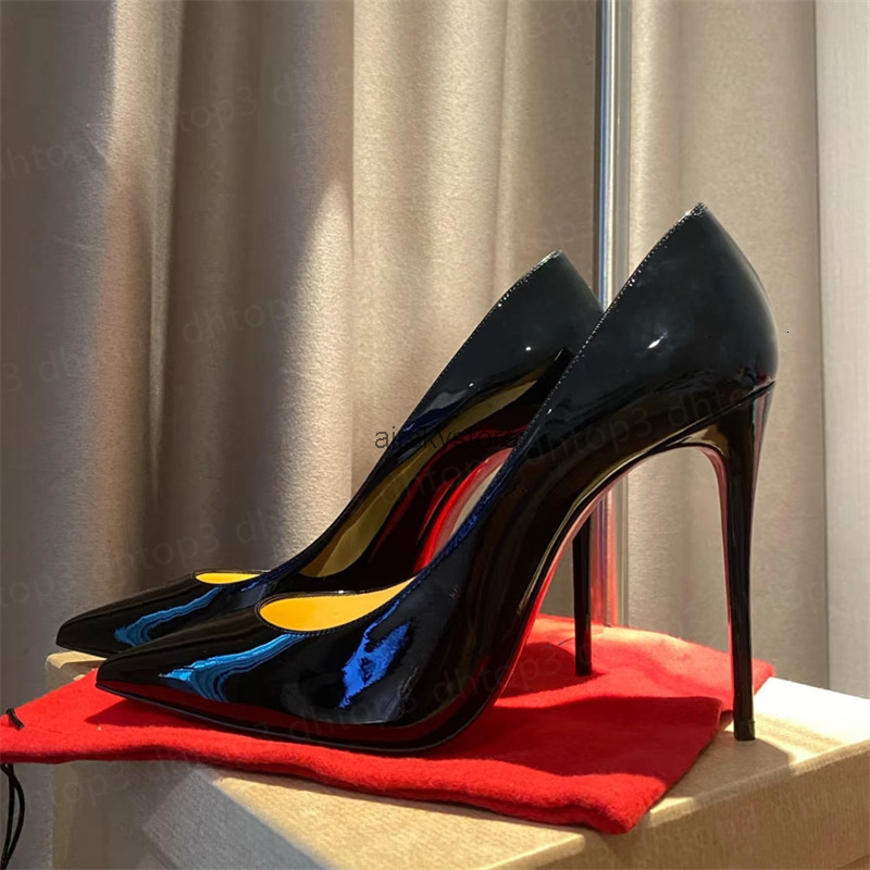 Designer Women High Heel Shoes Shiny Bottoms slingback shoe Flat bottom 6cm 8cm 10cm 12cm Nude Black Patent Leather Woman Pumps with suede bag 34-43