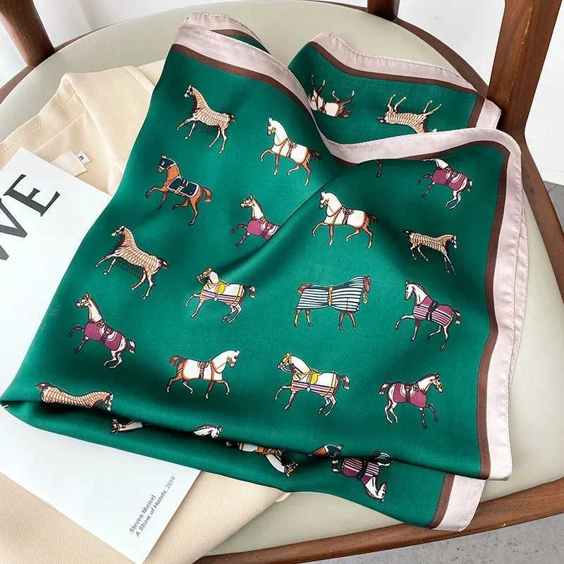 2024 Horse Printed Silk Neck Scarf Womens Square Hair Scarf Foulard Headband Shls Wrs Collar Headband W250106