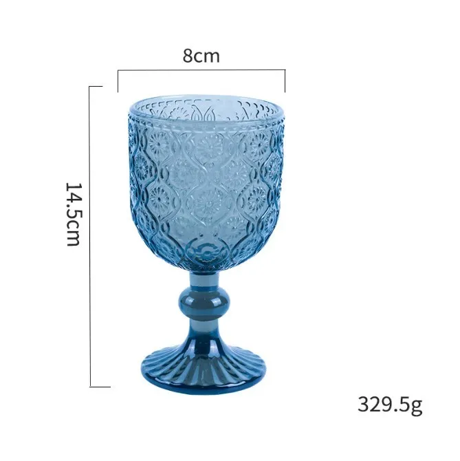 Factory Wholesale 240ml Embossed Colored Glass Wine glasses European Juice Glasses Wine Goblets Wedding Decoration Cups