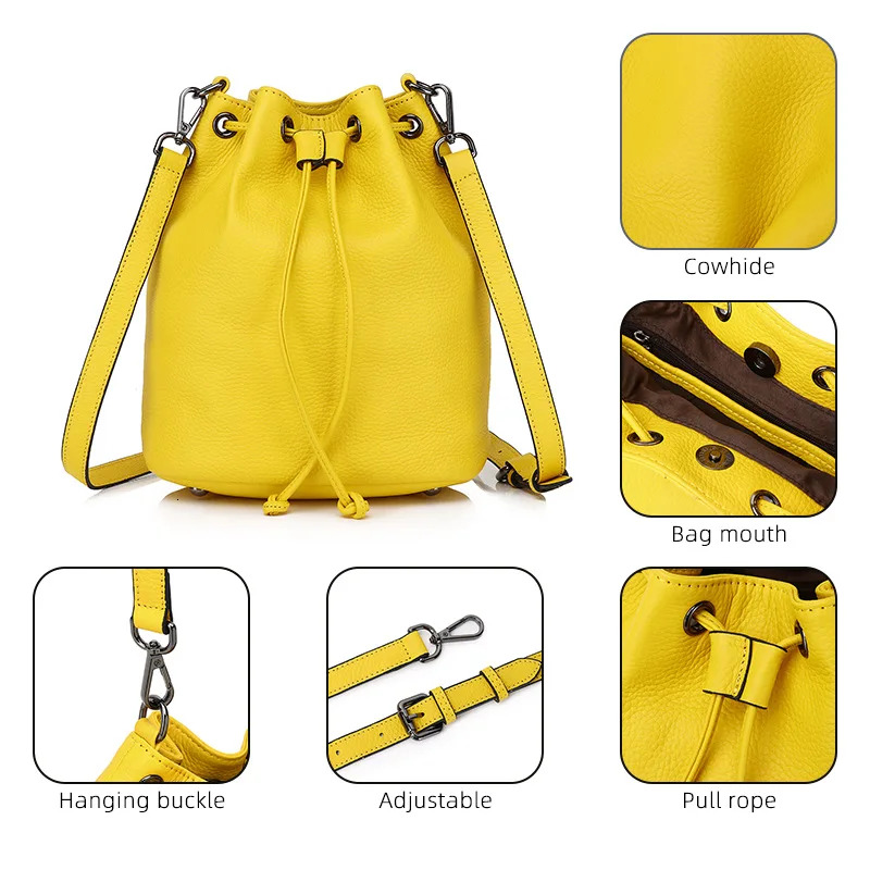 Motingsome Retro Bucket Bag First Layer Genuine Leather Handbag Crossbody Messenger Tote Minimalism Lady Mini Purses 2025 New