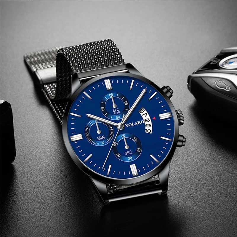 Fashion Mens Watches Classic Blue Stainless Steel Mesh Belt Quartz Wristwatch Luxury Men Business Analog Clock relogio masculinoX250107