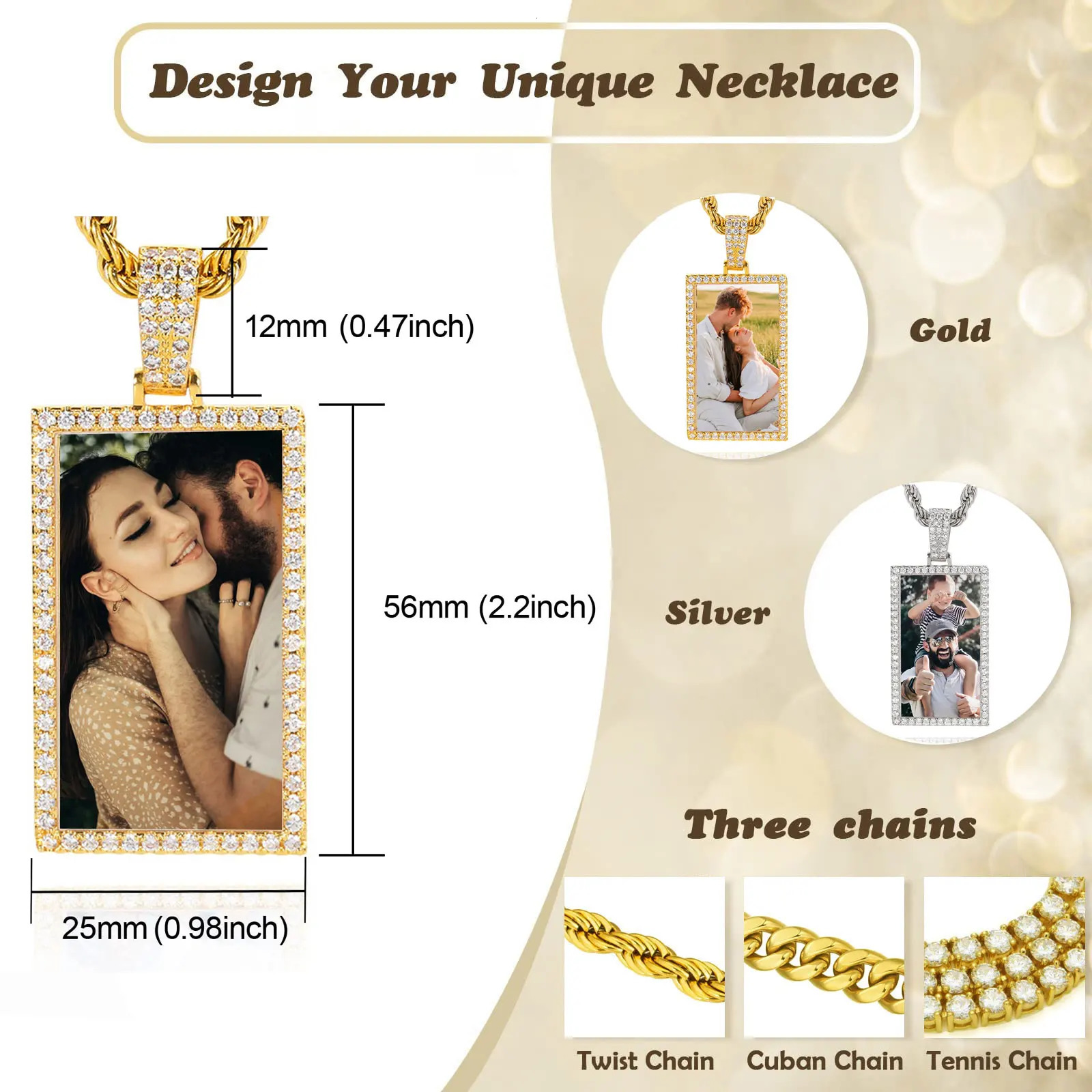 Hip Hop Jewelry Rectangle Picture Pendant for Men Women Po Necklace Custom Jewelry Valentines Day Gifts 250107