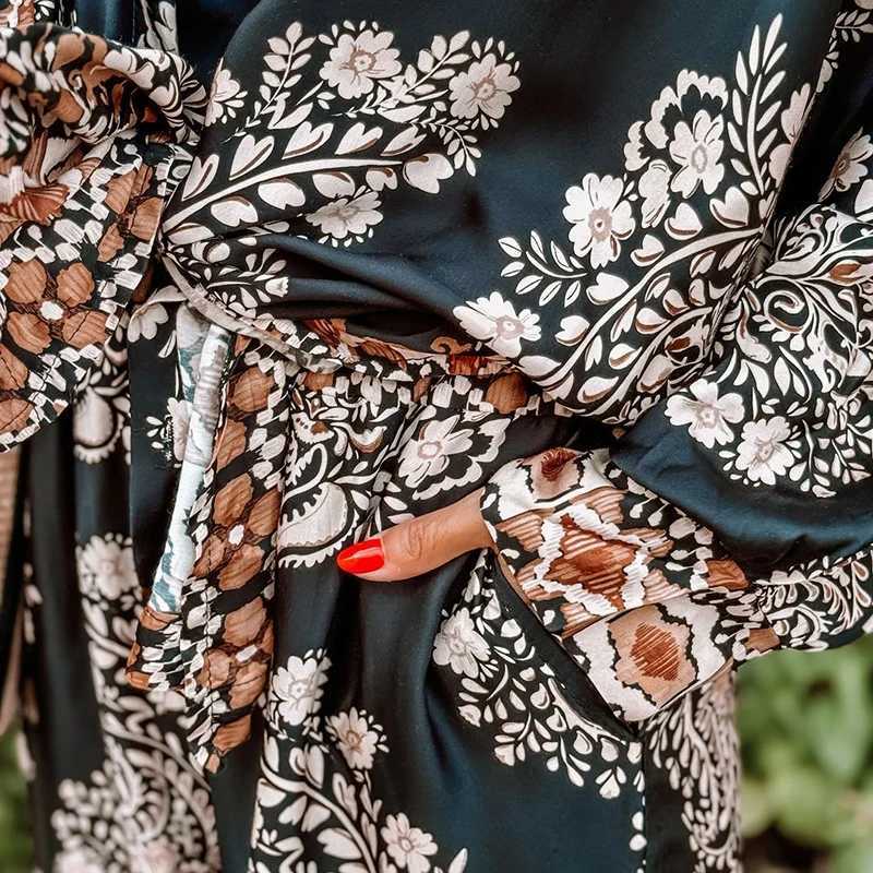 2025 New Long Sved Coat and Pants 2 Piece Set Casual Loose Bohemian Outfits Vintage Pattern Printed Straight Womens SuitsXJ250106