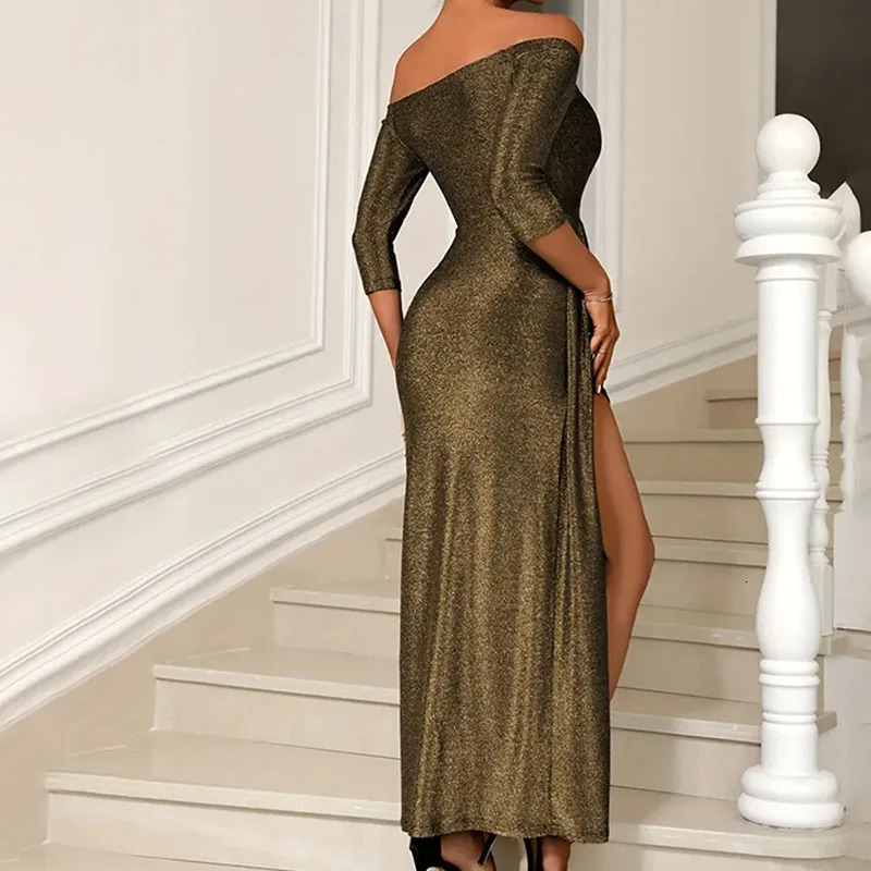 YKUKU Women Dress Lady Elegant OffShoulder Fashion Strapless Evening Party Dresses Split Bodycon Slim Summer Long 250103