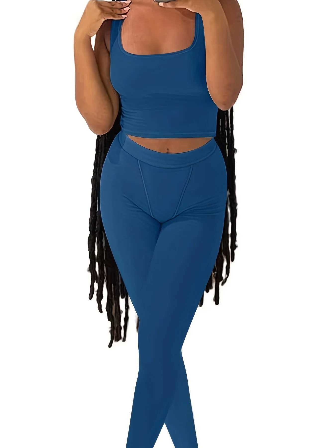 Casual Workout Short Sets 2 Piece Outfits for Women Ribbed Crop Tank Top High Waist Leggings activewearXJ250106