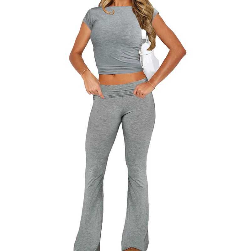 2 Piece Sets for Women Summer Sports Outfits Short Sve Solid Sexy Slim Crop T-Shirts Pants Leggings Y2K Clothes StreetwearXJ250106