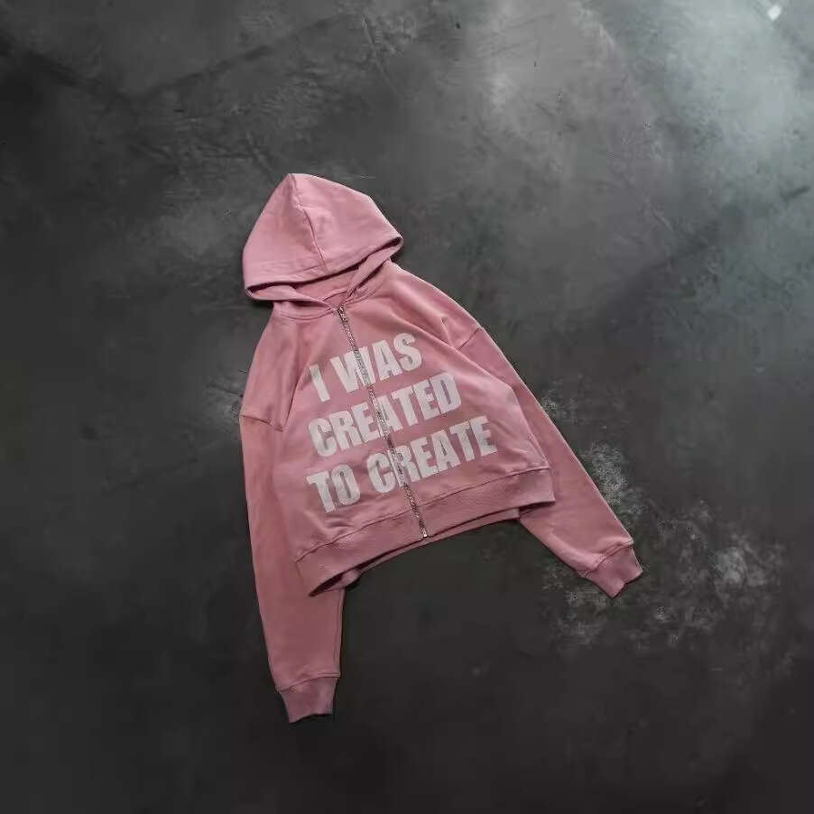 Fashionable letter printed unisex couple hooded cardigan loose zipper hoodie