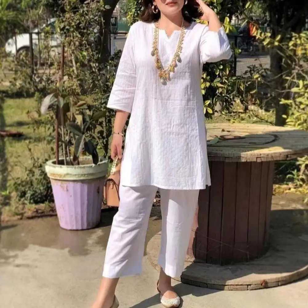 1 Set Tracksuit Set Home Women Summer Blouse Trousers Loose Lady Summer Suit Casual Tee Shirt Long Pants Women ClothingXJ250106