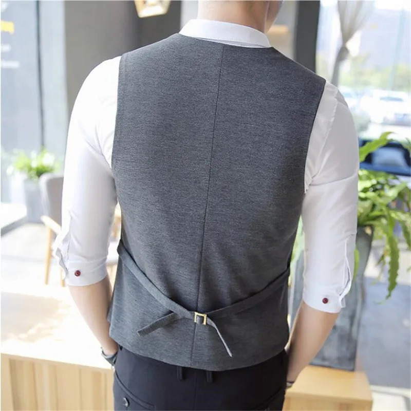 Mens Double Breasted Vest Spring Slim Sleeveless Formal Suit Gray Black Fashion Business Casual 250107