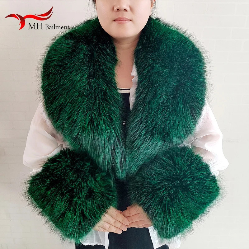 Large Winter Faux Fox Fur Scarf Women Jackets Warm Fluffy Shawl Fashion Artificial Fur Collar And Cuff Set Fluffy Scarves Female 250106