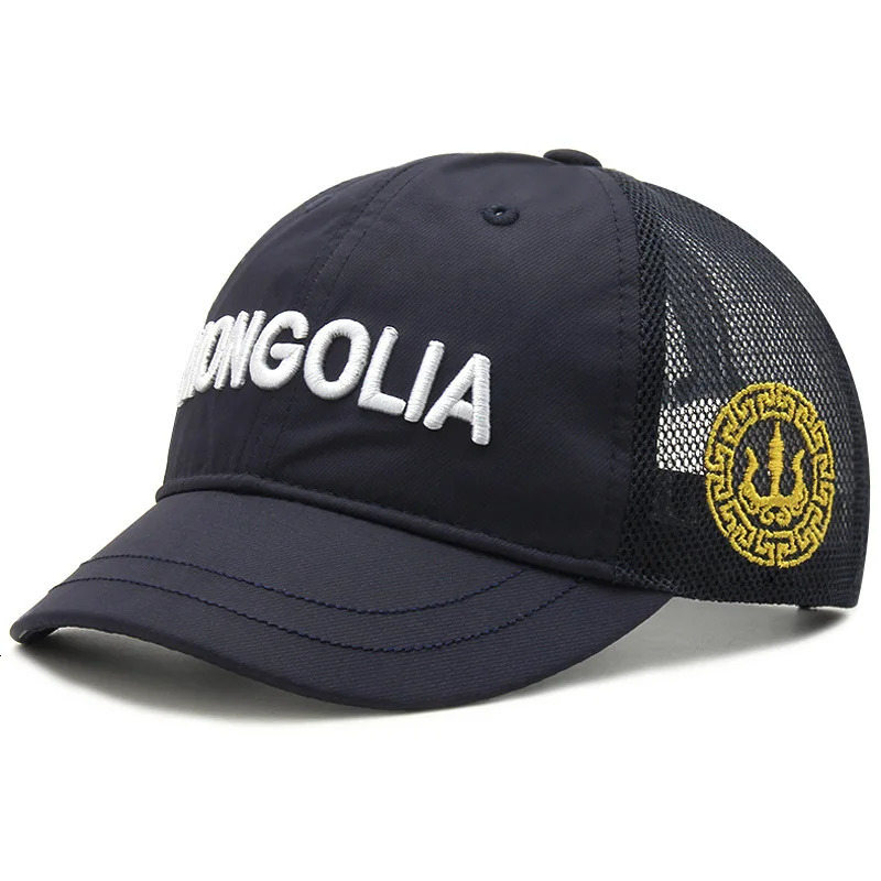 Mens short Brim baseball cap casual small Brim mesh breathable cap Mongolian letter snap cap 250106