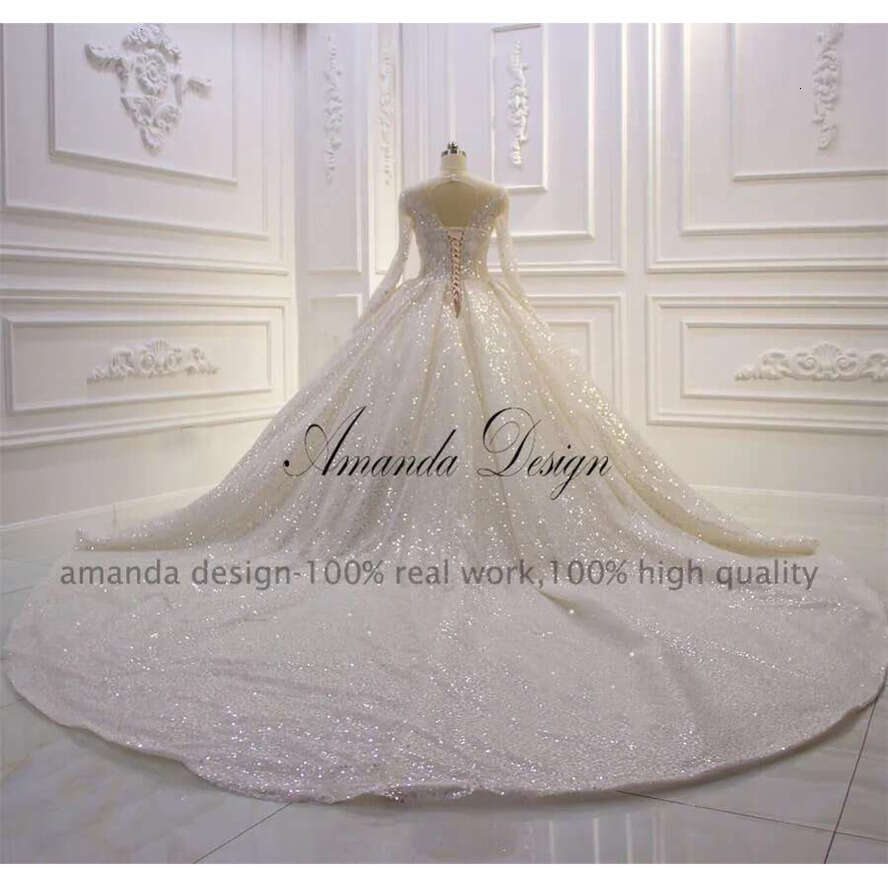 Amanda Design Customized Long Sleeve Sparkg Shiny Ball Gown Wedding Dress