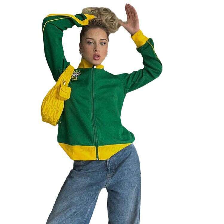 Brazilian Aesthetics Spring and Autumn New Zipper Long sleeved Jacket Commuter Casual Letter Printed Coat Top