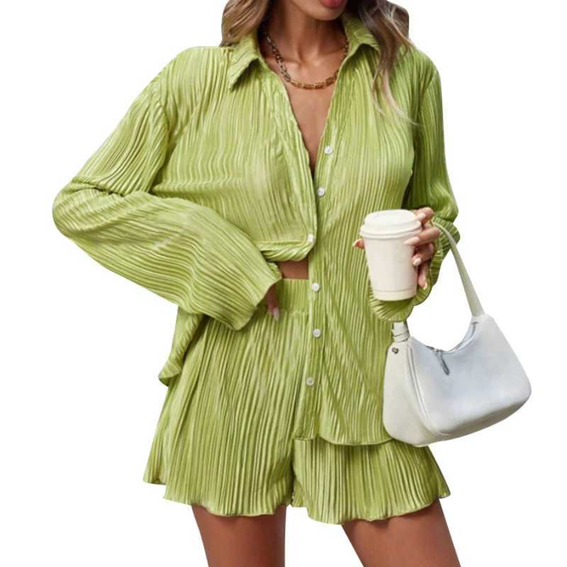 Solid Color Casual Loose Short Pants Sets For Women 2024 Ele Summer Womens Two Pieces Suit Full Set Fe Outfit ClothesXJ250106