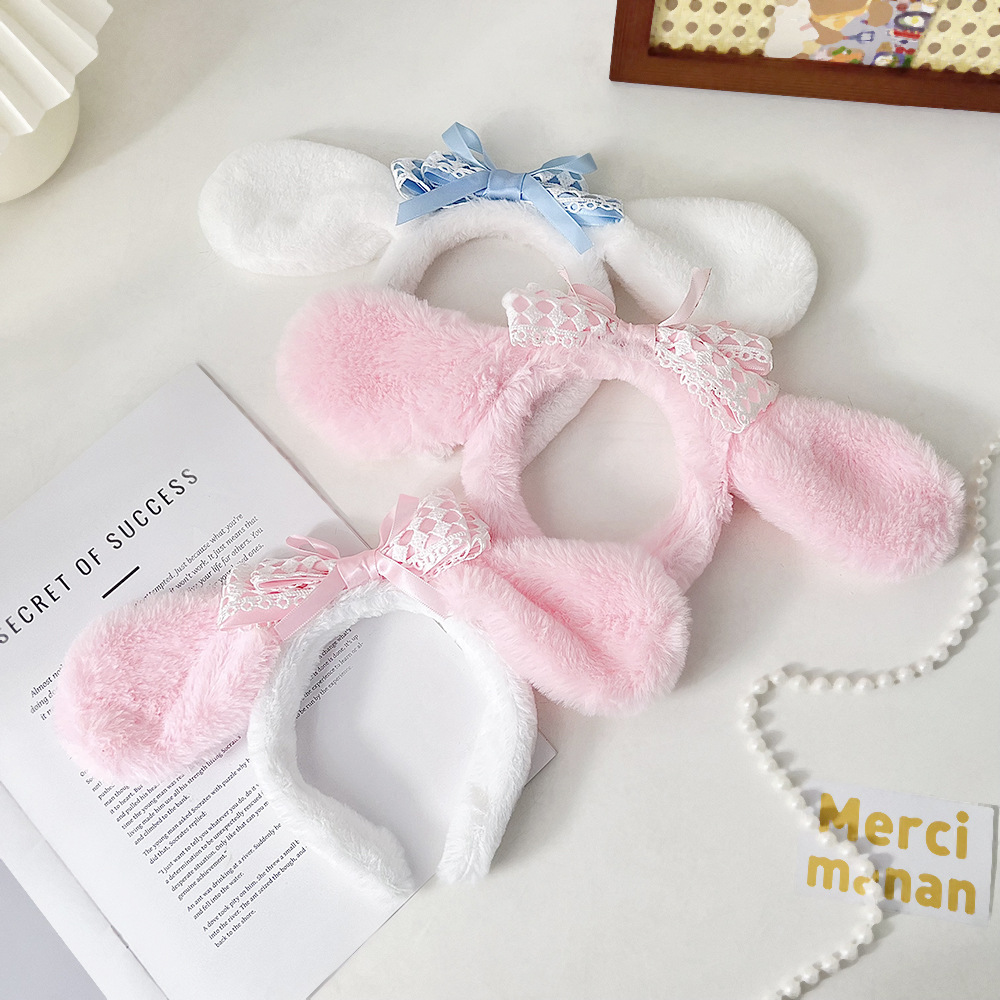 Super cute big eared dog plush headband cute cartoon internet celebrity face wash hair clip headband student hair tie photo hair accessory
