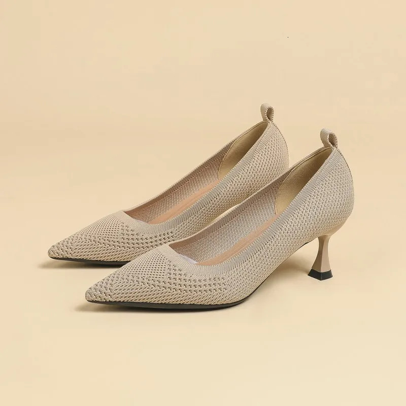 DIMANYU Womens High Heels Pointy 2024 Knitted Shallow Cut Womens Dress Shoes Fine Heels Model Runway Shoes Women 250103