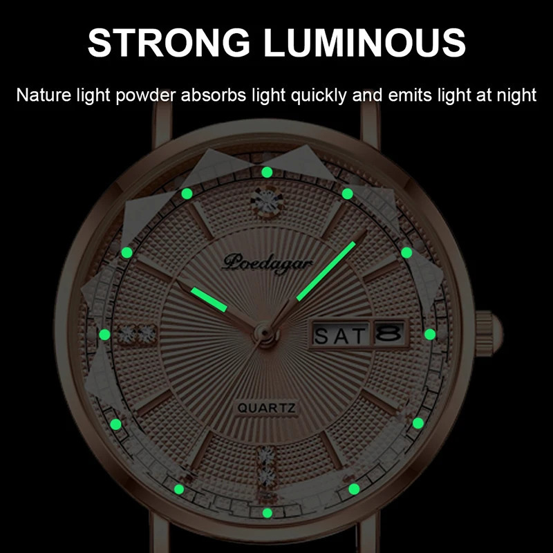 POEDAGAR Arrival Women Watch Fashion Diamond Dial Luminous Stainless Steel Ladies Quartz Watches Rose Gold 2023 241228