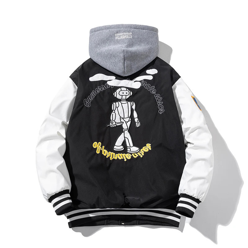 Varsity Jacket Men Women Winter y Baseball Hip Hop Letter Cartoon Anime Coat Hooded American Couple Windbreaker 250107