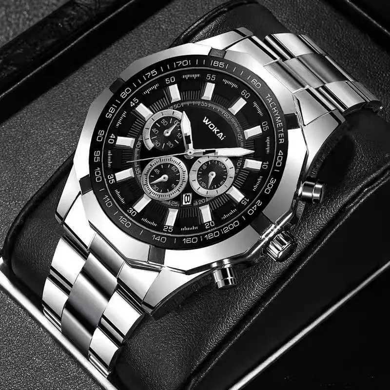 WOKAI Fashion Business Multi-functional steel band Quartz Mens luxury Tungsten steel Watch Boys Girls Student Retro clockX250107