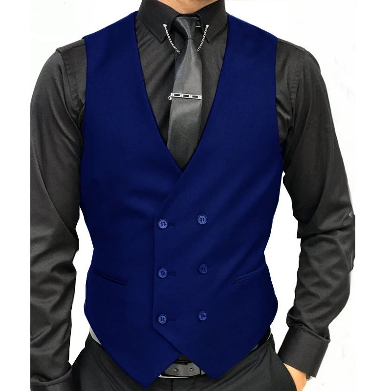 Black Formal Mens Vest DoubleBreasted Vneck Suit Custom Wedding Tuxedo Steampunk 250107
