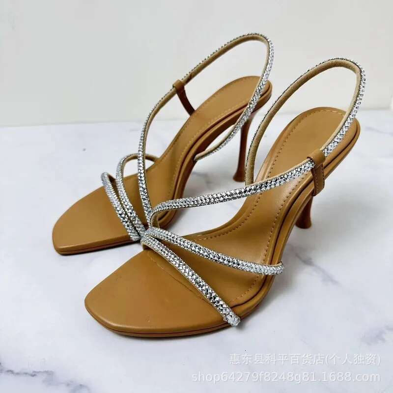 Summer New Women's Shoes Thin Heels Square Headed Water Dia Decoration One E Open Toe High Heel Sandals For Women