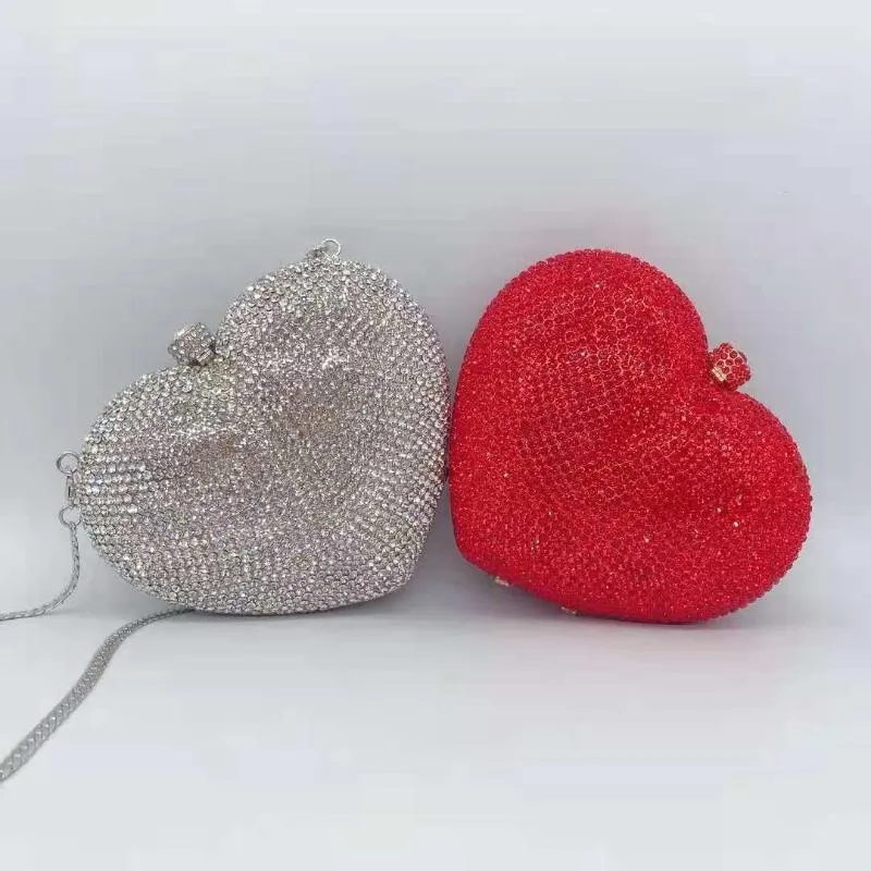 Luxury Red Diamond Studded Heart Clutch - Glamorous Evening Bag for Special Occasions