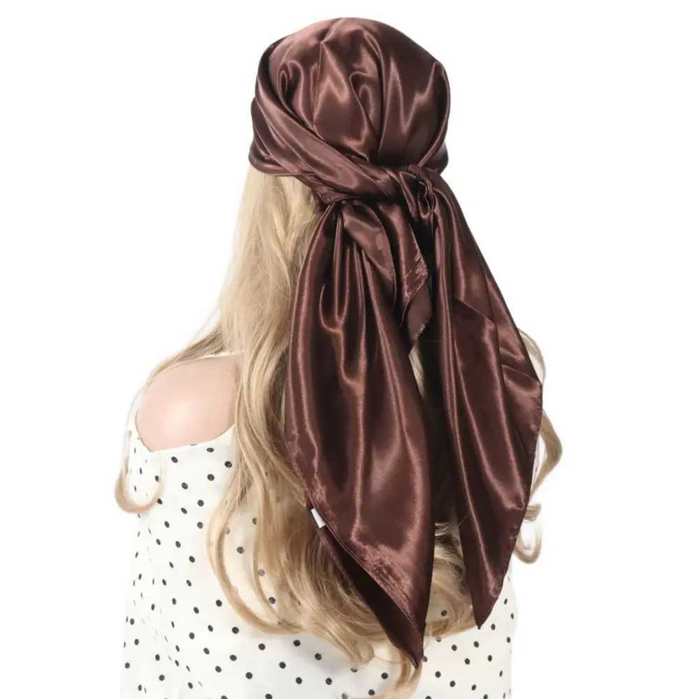 Solid color silk scarf womens satin hair/headband scarf black and white military green brown khaki square 90 * 90cm Foulard womens headscarf W250107