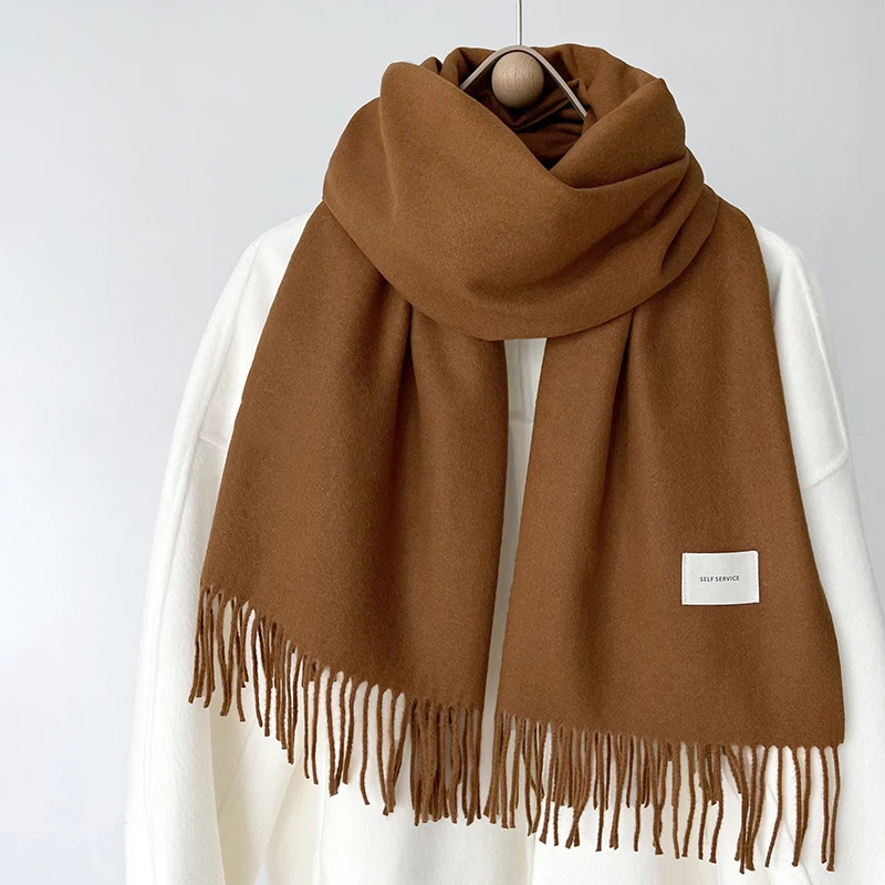 Luna Dolphin Women Winter Solid Color Scarf Imitation Cashmere Soft Brown White Warm Knitted Woolen Ins Neck Pashmina Big Shawl 250106