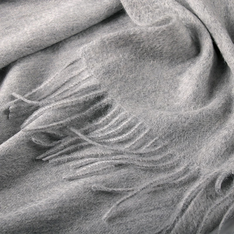 LONGMING 100% Merino Wool Women Knitted Wrap Shawls Autumn Soft Solid Scarves Winter Warm Classical Plaid Men Tassel Muffler 250106