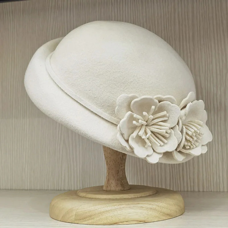 Women Beret Winter Hats Double Flower Ladies Hat Wedding Party Church Fedora Hat Fancy 250106