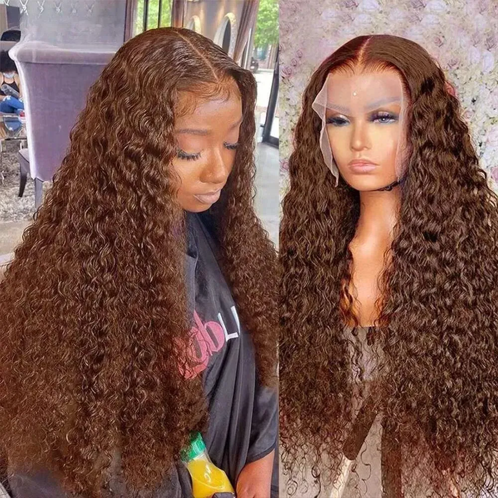 Brazilian Kinky Curly Hair Wig Preplucked Hairline Glueless Loose Deep Wave Hair 13x4 Lace Frontal Simulation Human Hair Wig 36 Inch Wet And Wavy Long