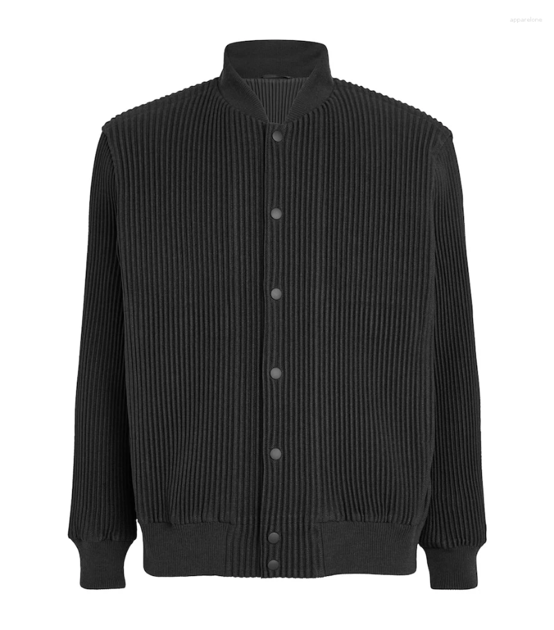 Mens Jackets Miyake Pleated Homme Plisse Single Breasted Cardigan Ribbed Jacket Men