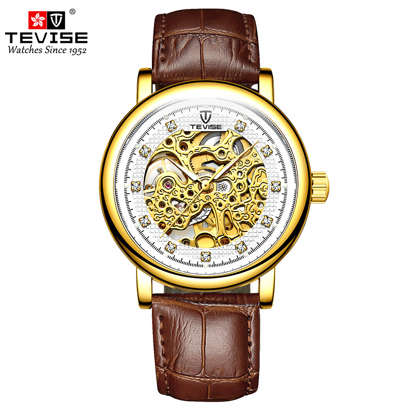 TEVISE Waterproof Business Luminous Men's Mechanical Watch Automatic Mechanical Watch with Leather Strap Wristwatch T032-T8462