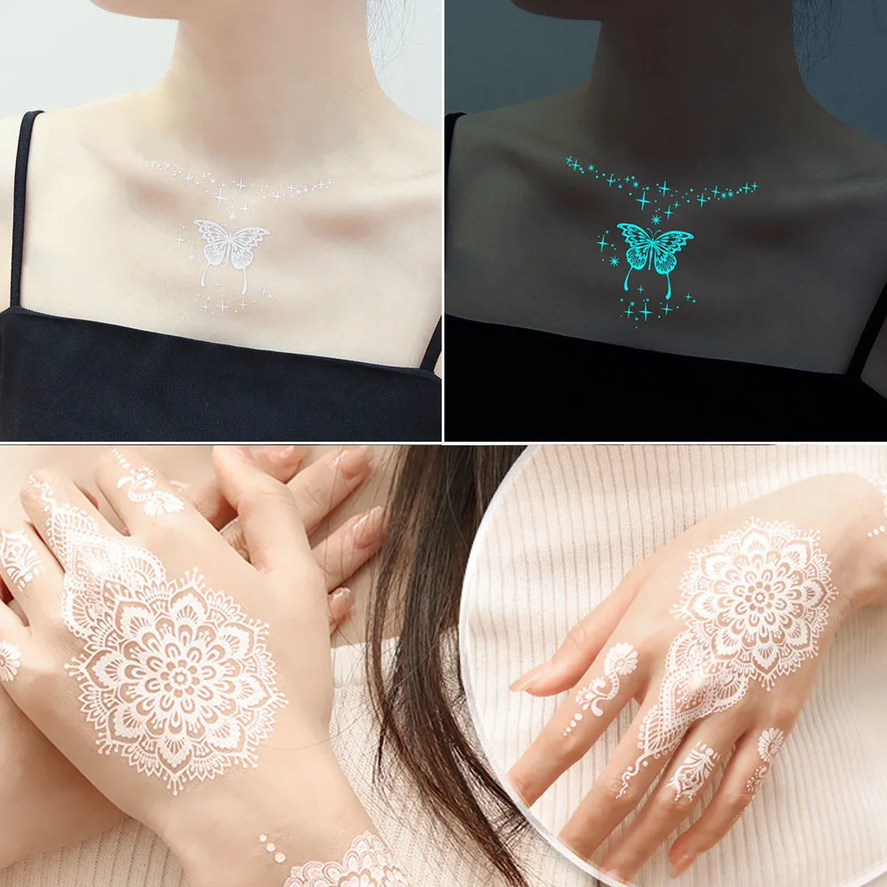 Luminous Butterfly Tattoo Stickers Waterproof Body Art Flower Tattoos Clavicle Beautiful For Kid 241230