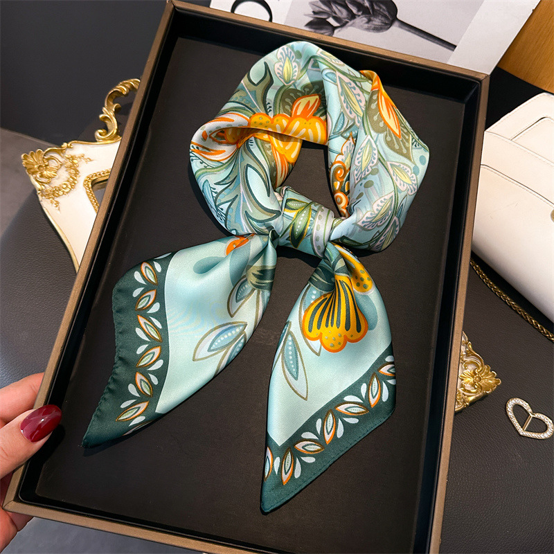 70x70cm Fashion imitate Silk Scarf Simple Presbyopia Print Floral Headband for Women Girls Handle Bag Scarves Paris Shoulder Tote Luggage Ribbon Head Wraps