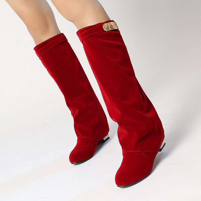 Women Buckle Belt Ck Leather Low Heel Women's Boot Autumn Winter Loose Shoes Female Black Booties Knee High Boots 33-43