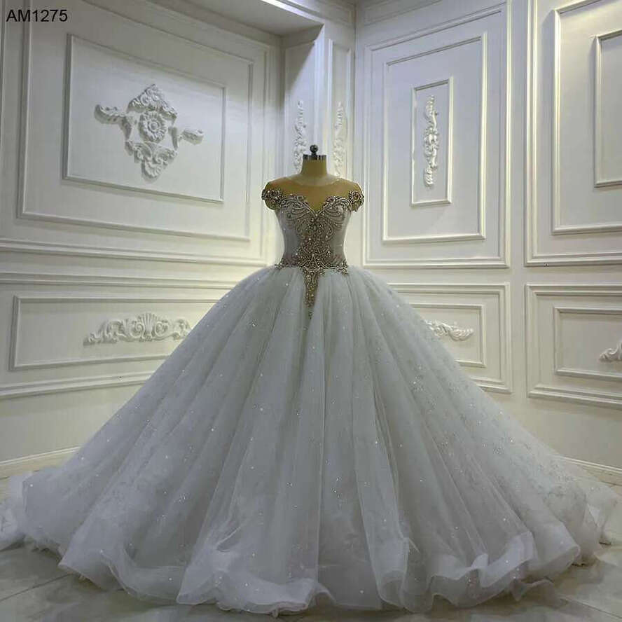 Cap Sleeve Crystal Lace Wedding Dress