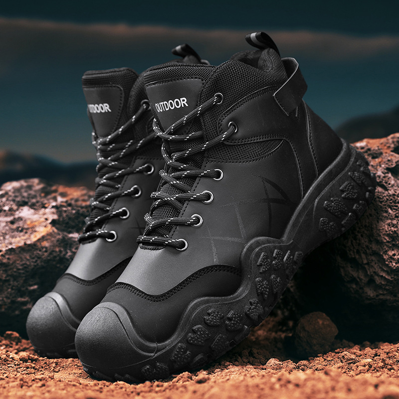 outdoor shoes men keep warm mountaineering non-slip black green sports trainers sneakers