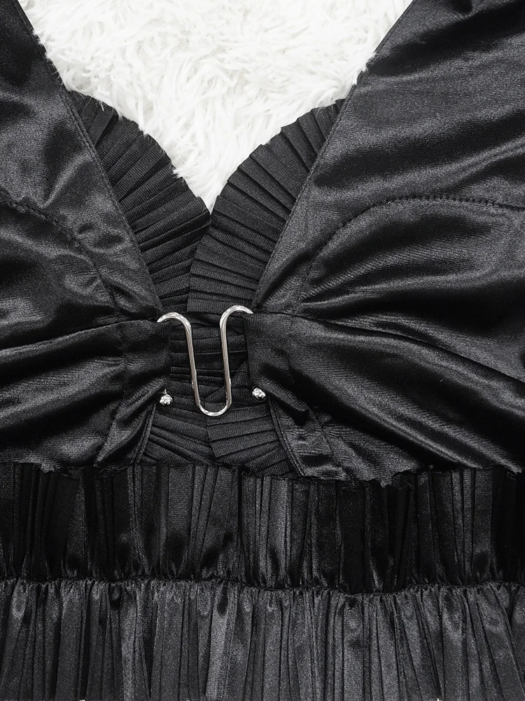 Beyprern Beautiful Pleated Cropped Top High Slit Resort Skirt Set Summer Ruffles Glamour Skirt Set Night Club Outfits Clubwear 250106