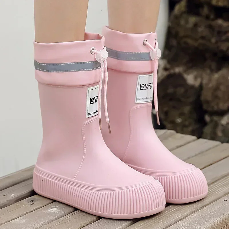 Fashion Rain Boots Women Anti Slip Trend Lightweight Soft Rain Shoes Outdoor Fishing Thick Sole Waterproof Shoes 250106