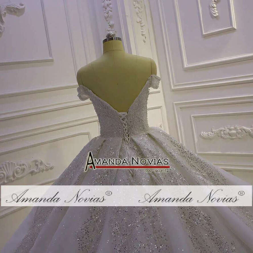 V-Neck Off The Shoulder Sequin Wedding Dress