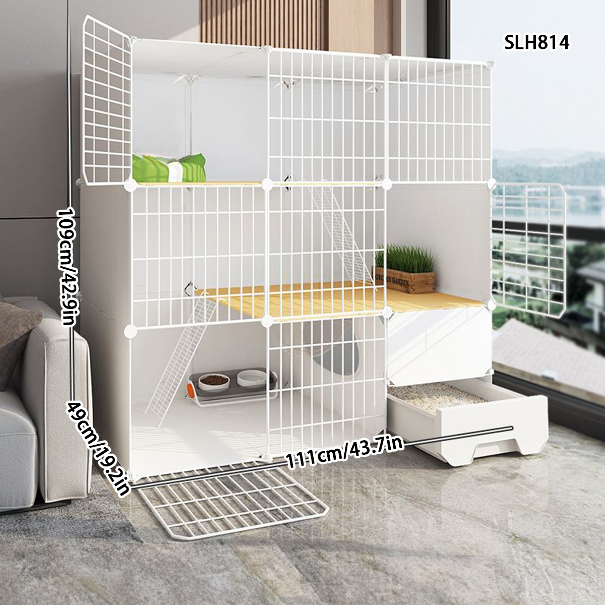 Cat Shelter Home Combo Unit - Extra Roomy Indoor Villa with Combined Litter Pan