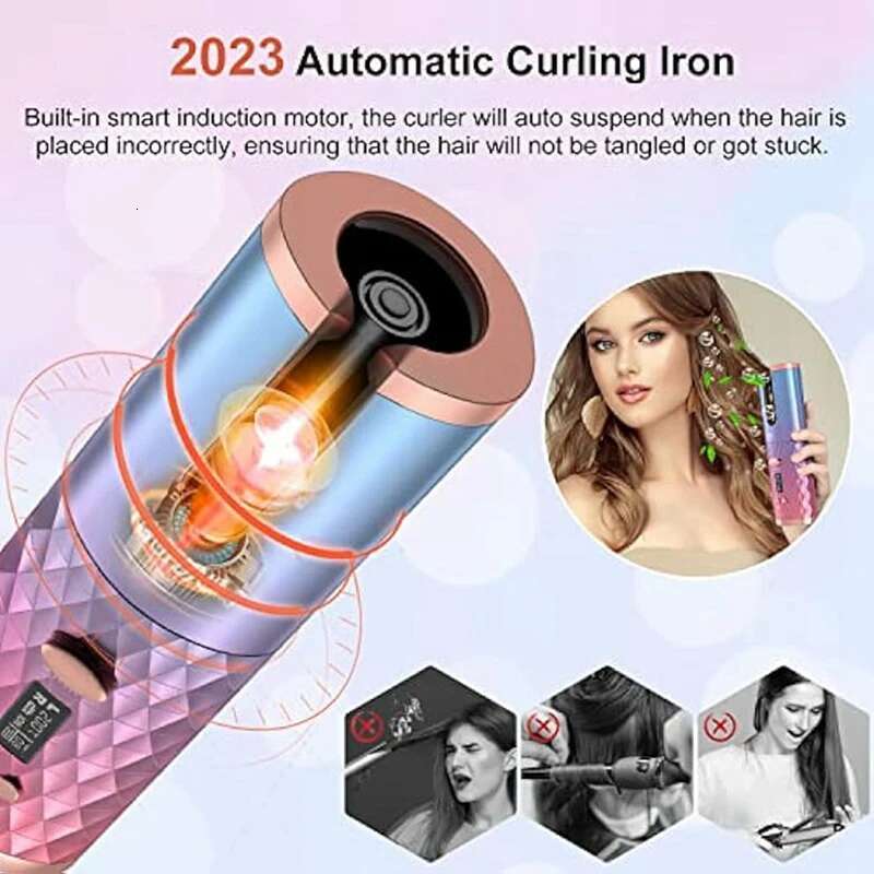 Automatic Iron, Cordless Hair Curler Portable Rotating Curg Wave Wand Styg Tool Auto Shut OfBS