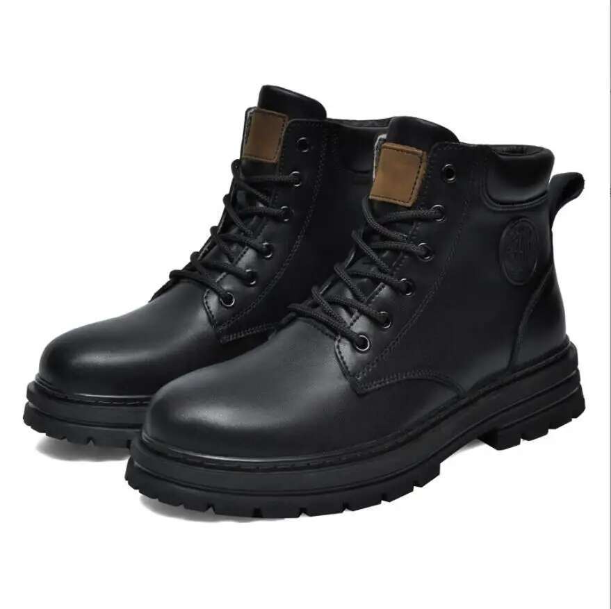 Ddmyoutdoor China Domestic Genuine Big Size Winter Black Leather Men Women Couples Fashion Ankle Boot Motorcycle Footwear Boots