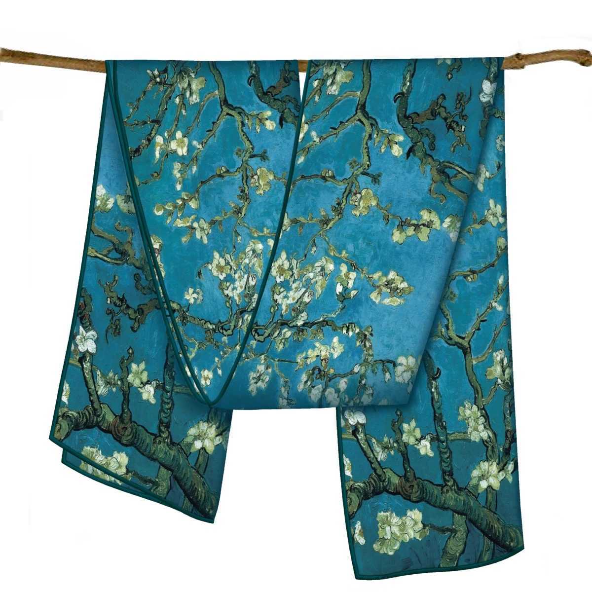 150x40CM Winter Silk Scarf Womens Van Gogh Oil Painting Handmade Roll Shawl Warm Long Coat Shoulder Bag Pashmina Bandana W250107