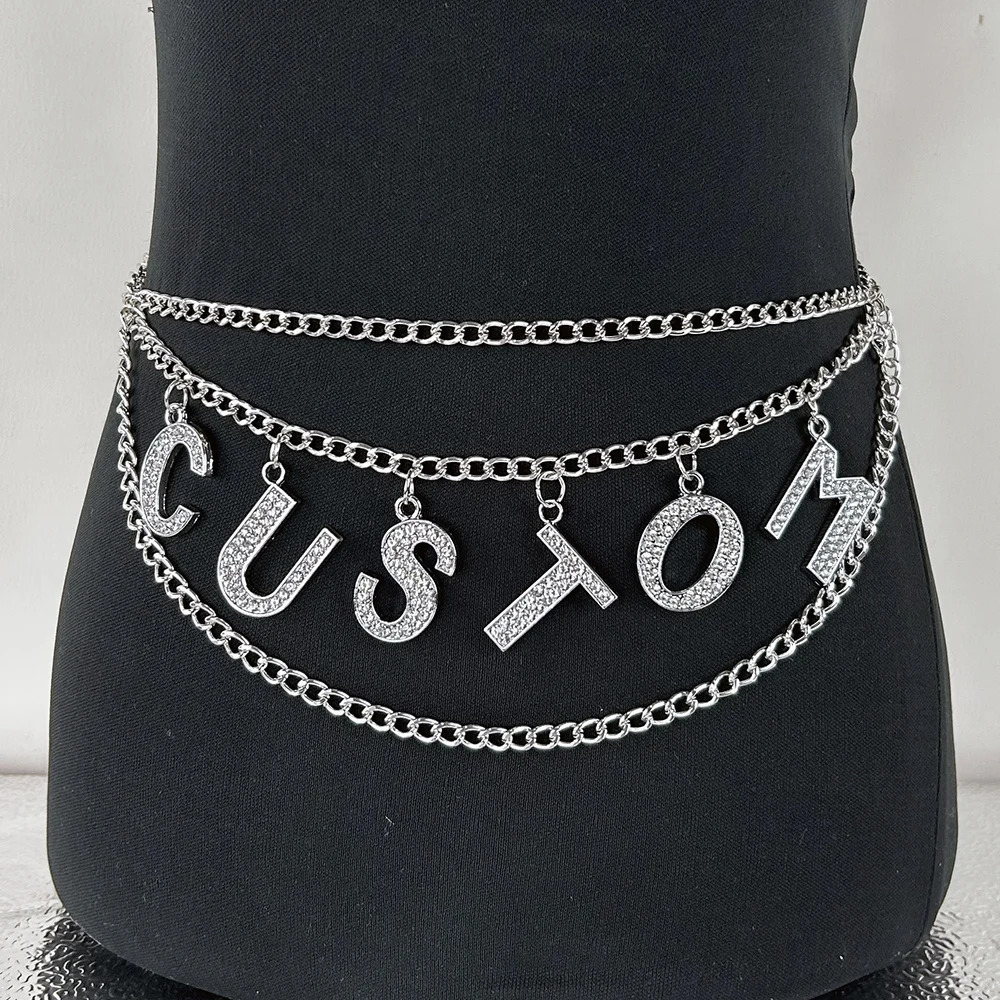Customized DIY Crystal Large Letter Belt Sexy Womens Rheinston Declaration Name Letter Body Chain Role Playing Accessories Gift 250106